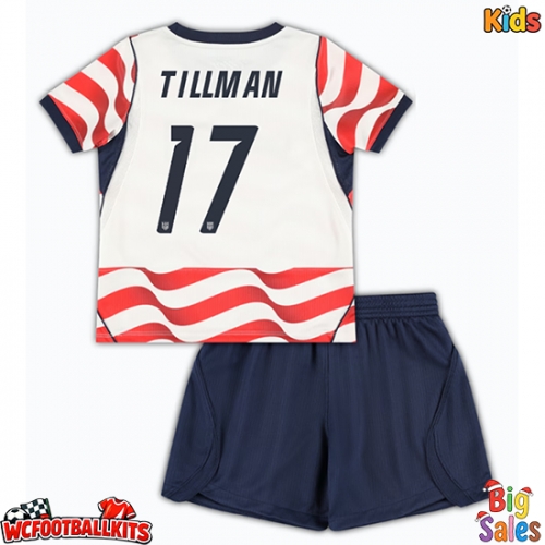 United States Malik Tillman #17 Replica Home Stadium Kit for Kids World Cup 2026 Short Sleeve (+ pants)